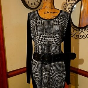 Calvin Klein Black and White Houndstooth Dress with belt